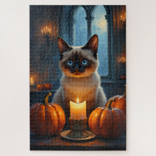 Siamees Kat Gotische Halloween Portret Kunst Legpuzzel
