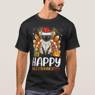 Siamees Kat Halloween Kerstmis Happy Hallothanks T-shirt