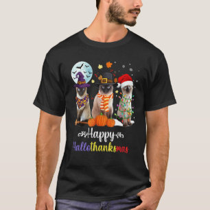 Siamees Kat Halloween Prettig Kerstfeest Gelukkig  T-shirt