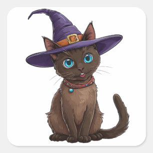 Siamees Kat Heksenhoed Cute Halloween Huisdierlief Vierkante Sticker