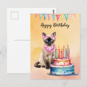 Siamees kat in spa met verjaardagstaart briefkaart (Voorkant / Achterkant)