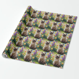 Siamees Kat Lentebloemen Schilderij Cadeaupapier