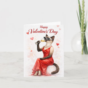 Siamees kat op Valentijnsdag – Glamourkat in het R Feestdagen Kaart