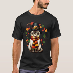 Siamees Kat Pilgrim Thanksgiving Fall Kalkoen, Vro T-shirt