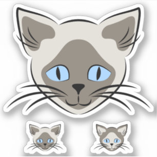 Siamese Blue Eyed Cat Face Graphic Art Sticker