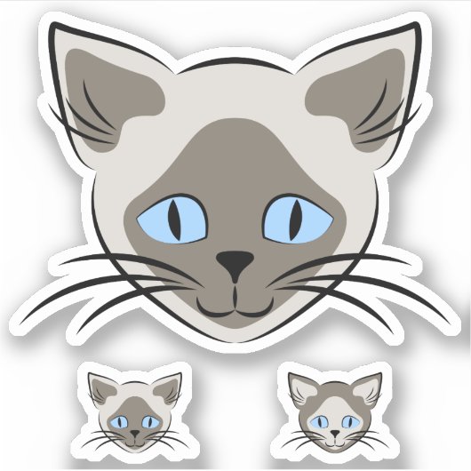 Siamese Blue Eyed Cat Face Graphic Art Sticker (Voorkant)
