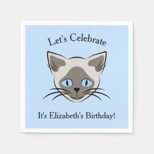Siamese Blue Eyed Cat Face Graphic Birthday Servet