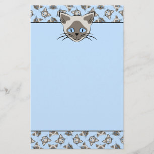 Siamese Blue Eyed Cat Faces Graphic Art Pattern Briefpapier