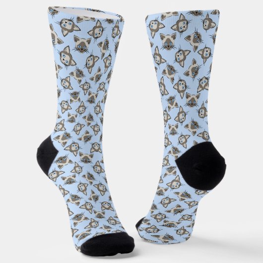 Siamese Blue Eyed Cat Faces Graphic Art Pattern Sokken (Gebogen)