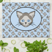 Siamese Blue Eyed Cat Faces Graphic Art Pattern Theedoek (Gevouwen)