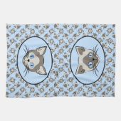 Siamese Blue Eyed Cat Faces Graphic Art Pattern Theedoek (Horizontaal)