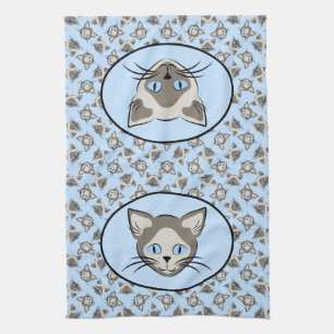 Siamese Blue Eyed Cat Faces Graphic Art Pattern Theedoek