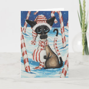Siamese Candy Cane Kat Feestdagen Kaart