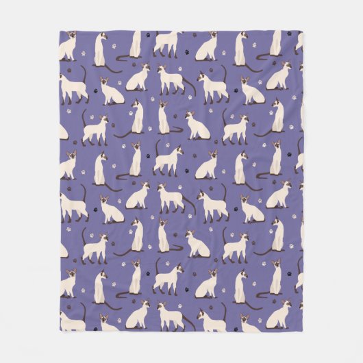 Siamese Cat and Paws Purple Fleece Blanket (Voorkant)
