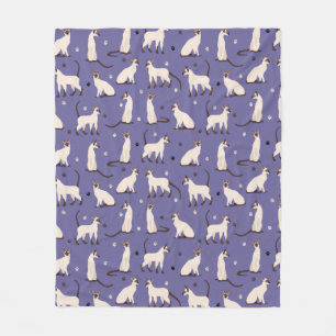 Siamese Cat and Paws Purple Fleece Blanket Deken