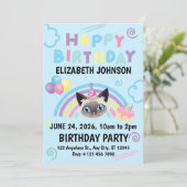 Siamese Cat Birthday Invitation in Blue (Debout devant)