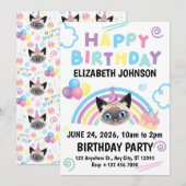 Siamese Cat Birthday Invitation in White (Devant / Derrière)
