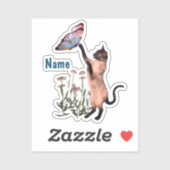 Siamese Cat Blue Butterfly Cute Personated Sticker (Vel)
