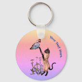 Siamese Cat Butterfly Daisies gepersonaliseerd Sleutelhanger (Achterkant)