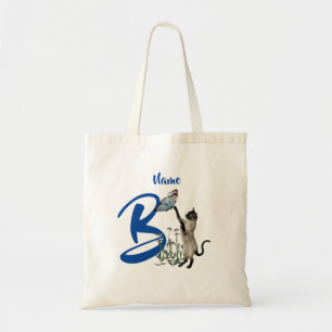 Siamese Cat Butterfly Monogram Initiaal B Naam Tote Bag