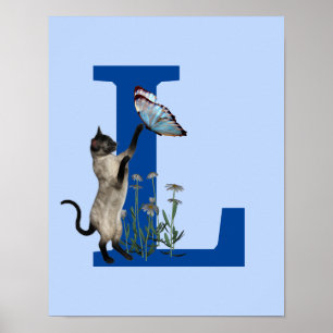 Siamese Cat Butterfly Monogram Initiaal L Poster