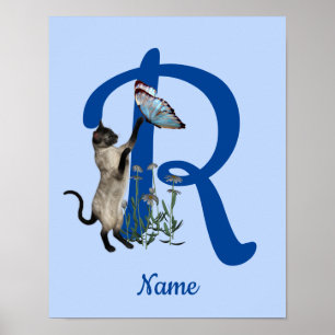 Siamese Cat Butterfly Monogram Initiaal R Naam Poster