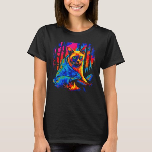 Siamese Cat Camping T-shirt (Voorkant)