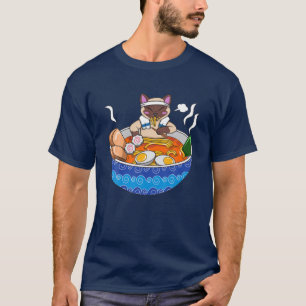 Siamese Cat Chillin Ramen Kawaii Japanse Food Ota T-shirt