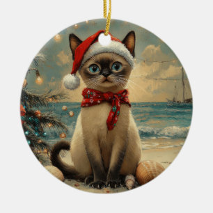 Siamese Cat Christmas Beach Keramisch Ornament