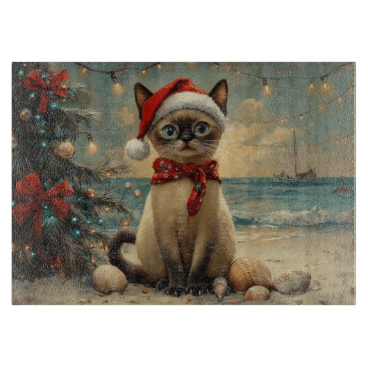 Siamese Cat Christmas Beach Snijplank (Voorkant)