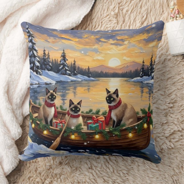 Siamese Cat Christmas Boat Holiday Kussen (Deken)