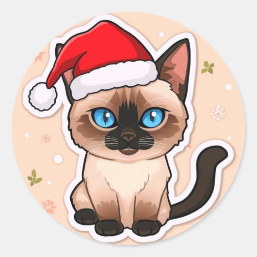 Siamese cat christmas ronde sticker (Voorkant)