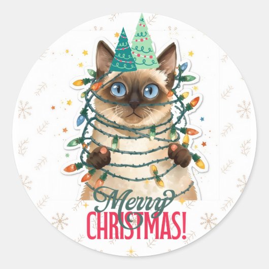 Siamese cat christmas ronde sticker (Voorkant)