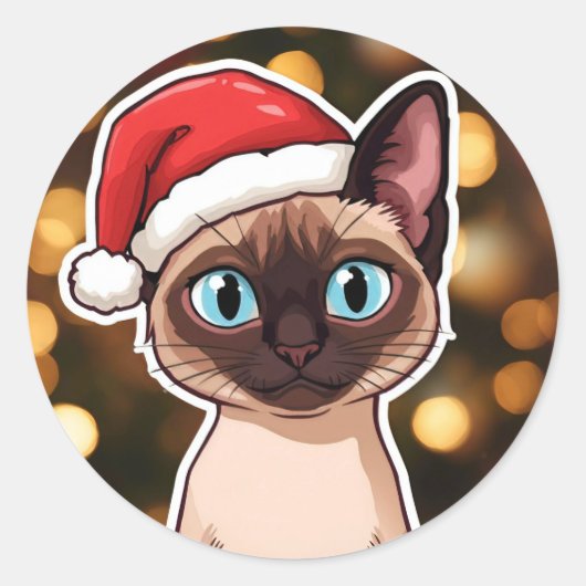 Siamese cat christmas ronde sticker (Voorkant)