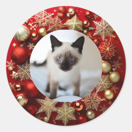 Siamese cat christmas ronde sticker
