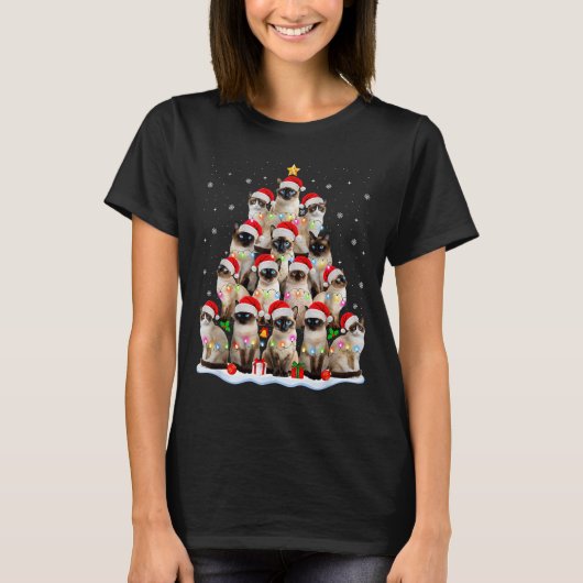 Siamese Cat Christmas Tree Lights Xmas Catmas Cat T-shirt (Voorkant)