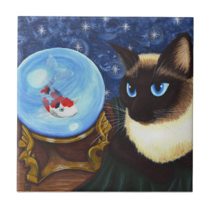 Siamese cat crystal ball Koi Fortune Fantasy Tile Tegeltje