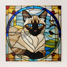Siamese Cat Glas in lood Jigsaw Puzzel