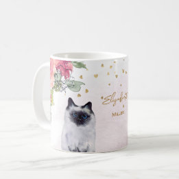 Siamese Cat Illustration Gold Glitter Girl Gift Koffiemok