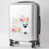 Siamese Cat Illustration Happy Birthday Girl Party Sticker (Koffer)