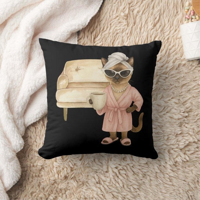 Siamese Cat Loves Coussin de café - Aquarelle mign (Couverture)