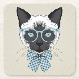 Siamese Cat Mode Smart Vierkante Kartonnen Onderzetter