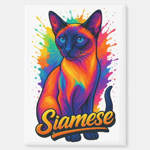Siamese Cat Pop Art – Levendige Neon Street Style Magneet
