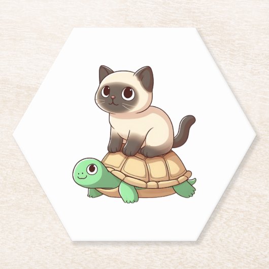 Siamese cat rides turtle Copy Kartonnen Onderzetters (Voorkant)