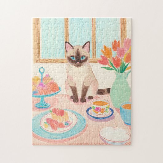 Siamese Cat Tea-Time Jigsaw Puzzle Legpuzzel (Verticaal)