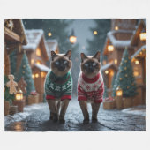 Siamese Cats Christmas Snow Holiday Fleece Deken (Voorkant (Horizontaal))