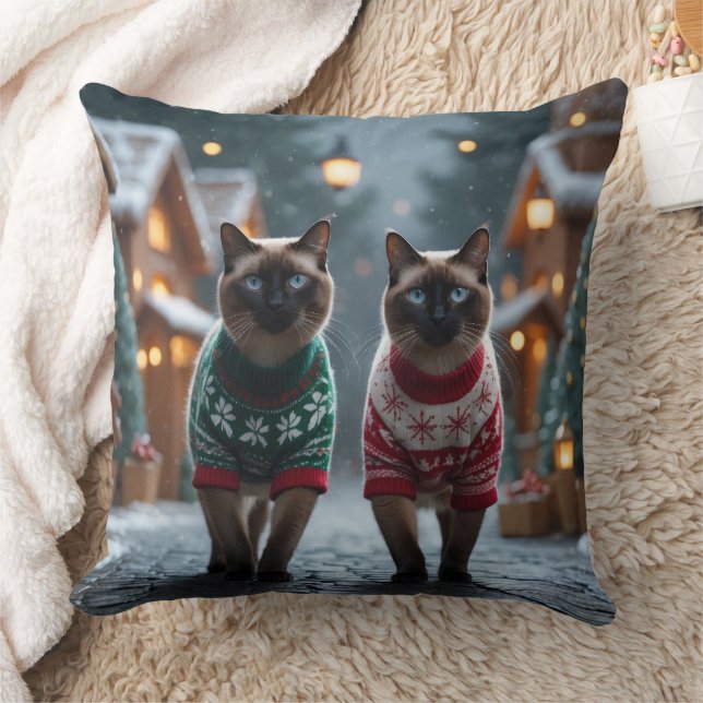 Siamese Cats Christmas Snow Holiday Kussen (Deken)