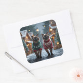 Siamese Cats Christmas Snow Holiday Vierkante Sticker (Envelop)