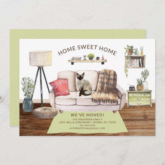 Siamese Chat Moving Faire-part (Devant / Derrière)