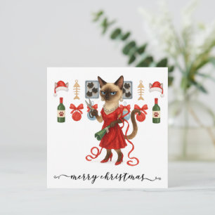 Siamese Chat Noël Funny Glam Carte de vacances